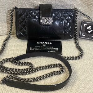 Chanel Boy Reverso Wallet on Chain Black Patent Crossbody Bag
